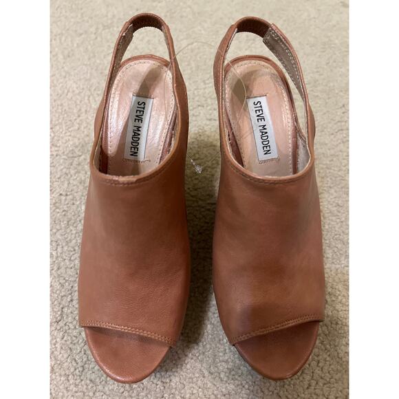Steve Madden Blassst Tan Slingback Peep Toe Platform Wedge Heels Womens Size 7.5 - Picture 3 of 7